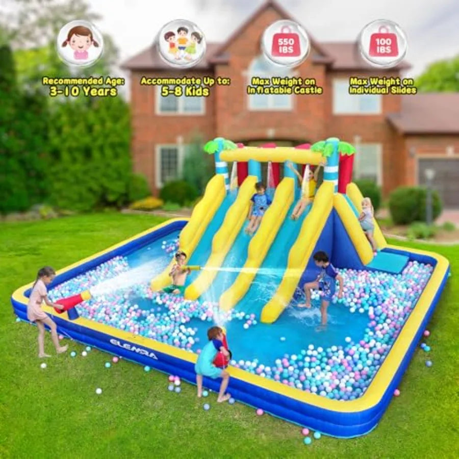 OLOEY Inflatable Water Slide With Climbing Wall And Pool