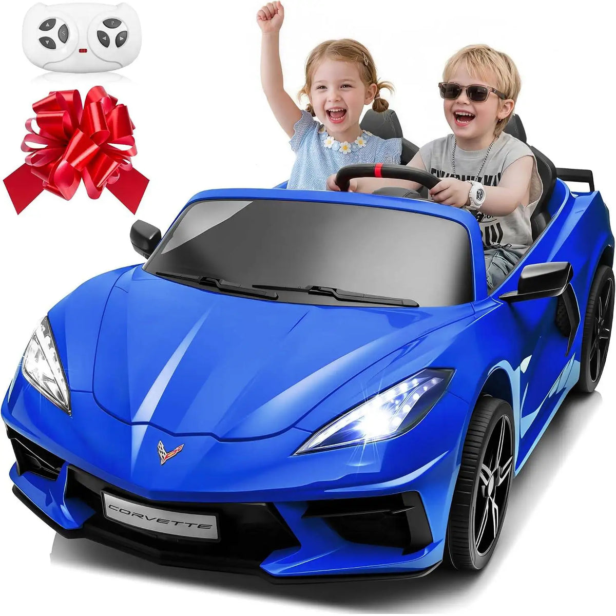 24V Ride on Licensed Chevrolet Corvette C8 Ride on Car Toys W/800W Motor, 2 Seater, Remote Control, 4 Wheels Shock Absorption, Soft Start, Led Light, 24Volt Electric Power Ride on for Big Kids
