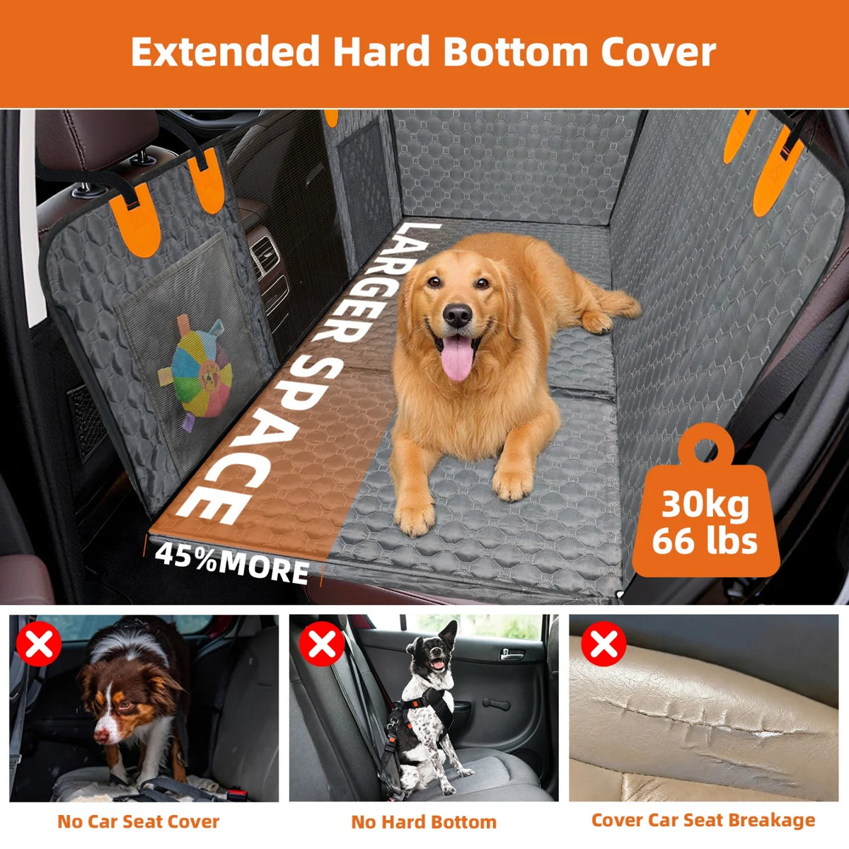BINGOPAW Waterproof Dog Car Backseat Cover With Side Storage Pockets