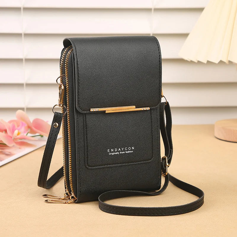 Touch Screen Cell Phone Crossbody Purse With Soft Leather Finish