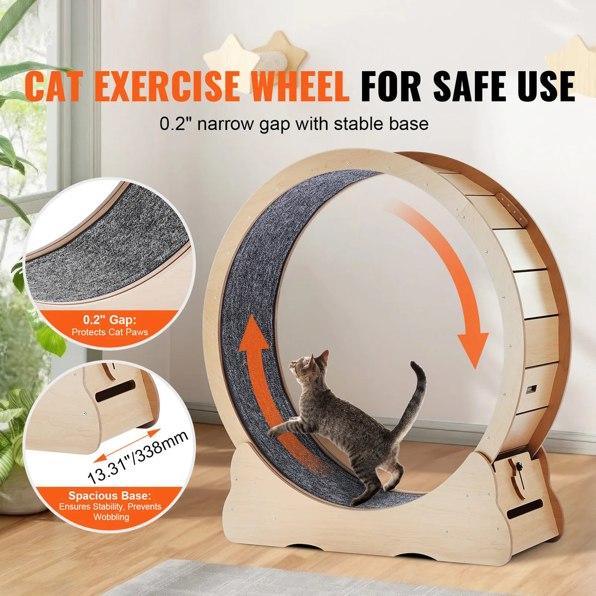 Wooden Cat Exercise Wheel With Detachable Scratching Pad