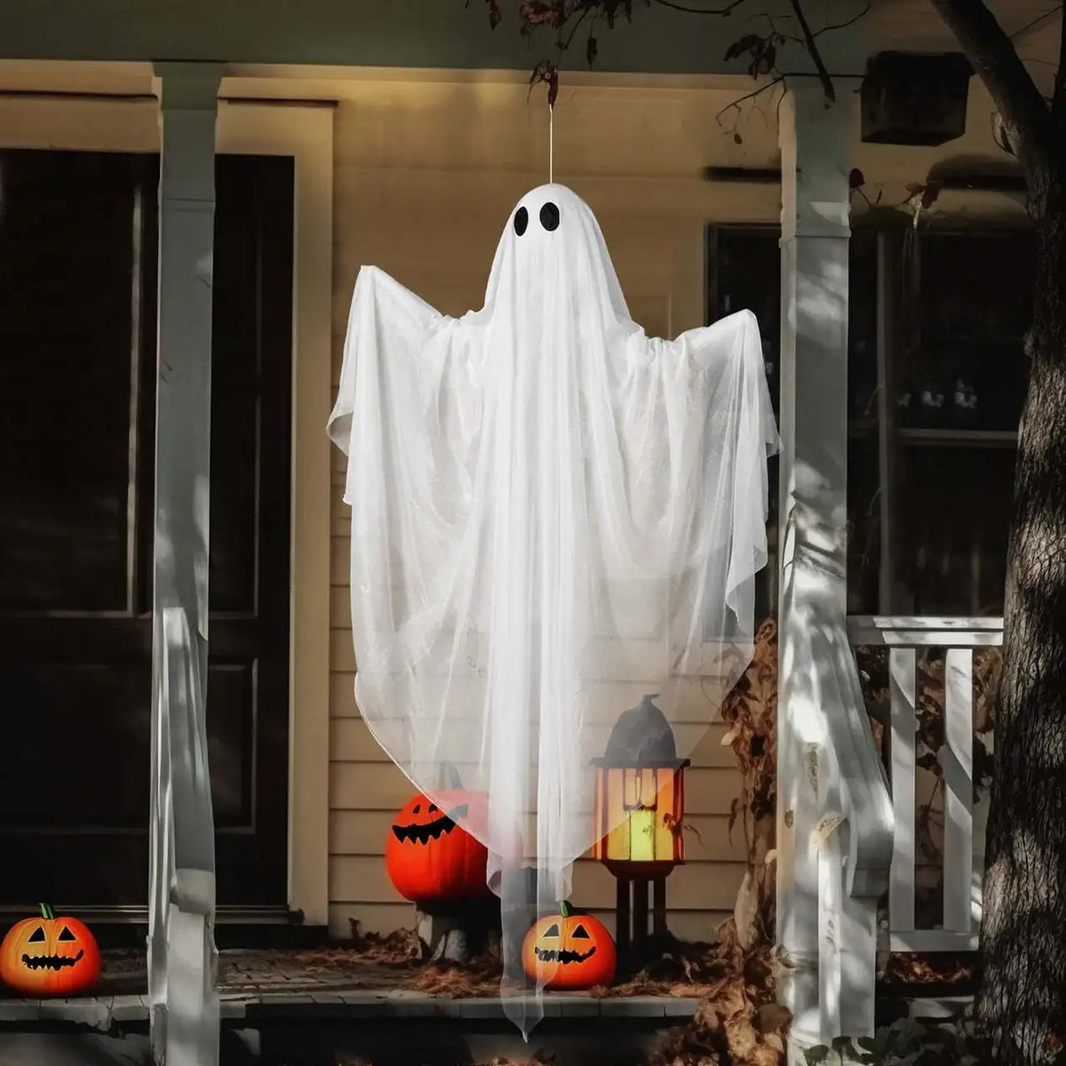 47 inch Halloween Decorations Outdoor Hanging Ghost Light up White Ghosts with Spooky Warm White LED Light, Halloween Outdoor Yard Porch Decorations, Haunted House Decorations