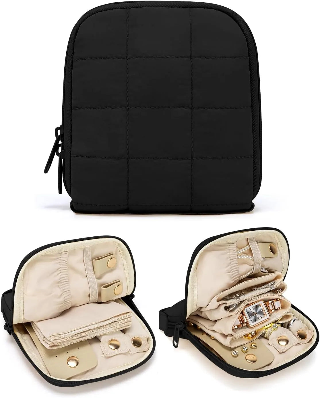 Compact Travel Jewelry Organizer With Necklace Holder Zipper Closure