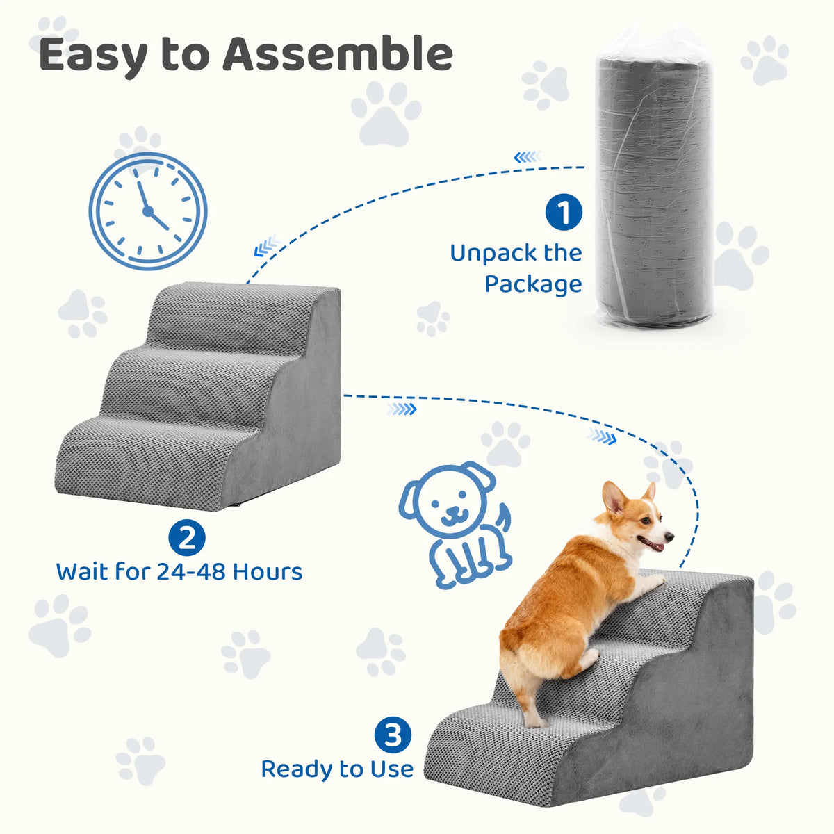 High Density Foam Dog Stairs With Curved Non Slip Design