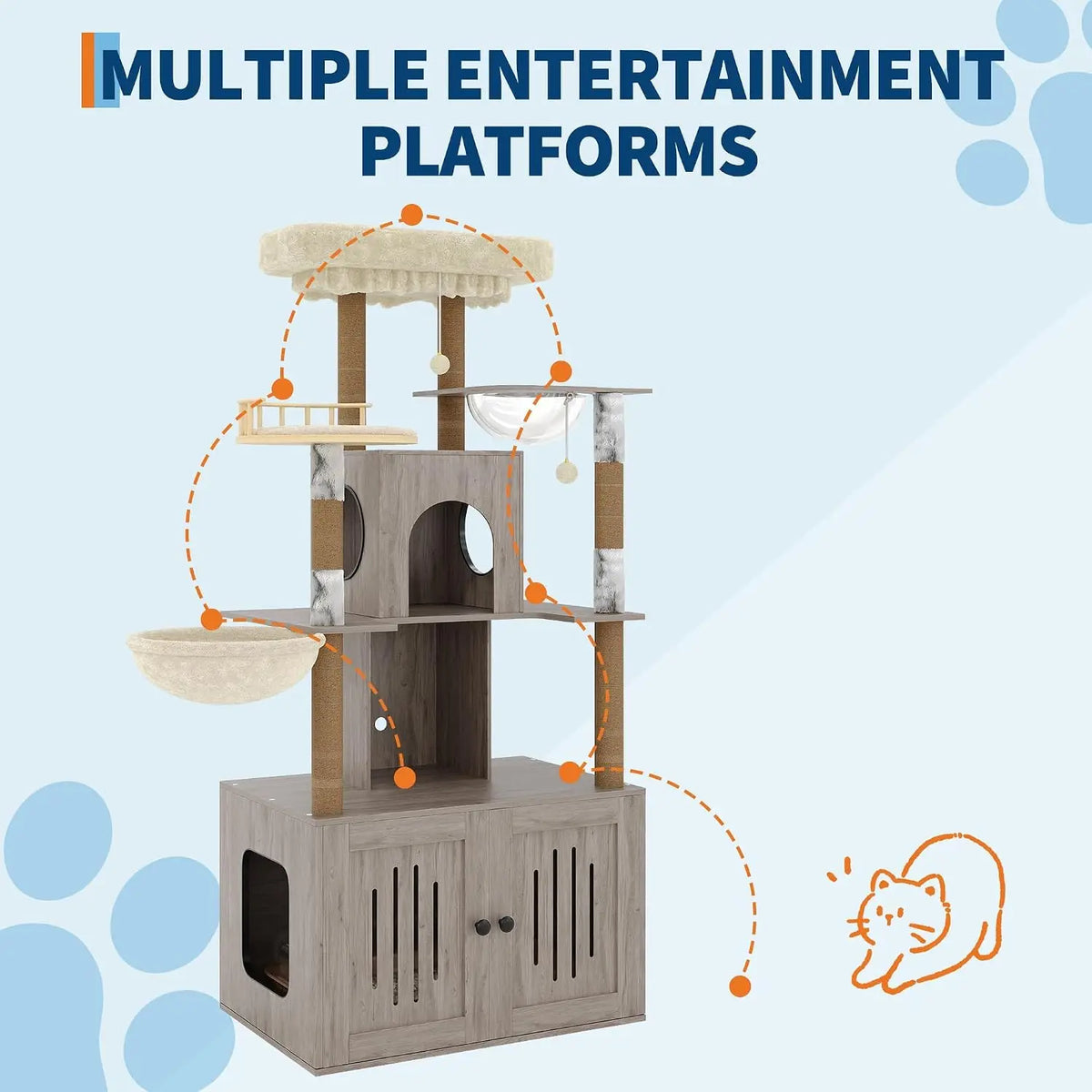 Tackleekii Multi Level Cat Tower With Hidden Litter Box