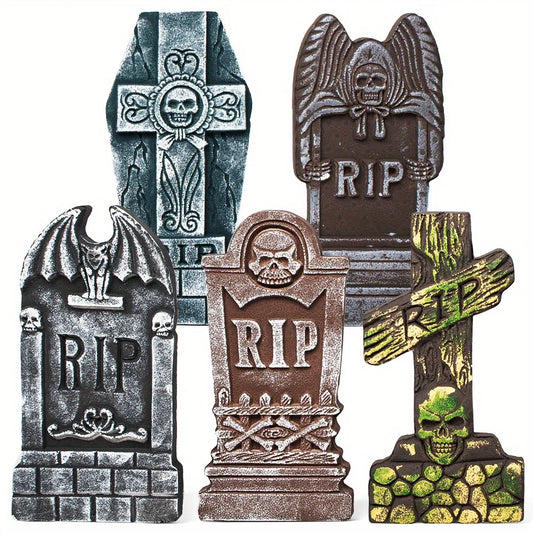 17'' Foam RIP Graveyard Tombstones Halloween Halloween Tombstones Outdoor Decorations for Graves Decorations with 12 Metal Stakes for Cemetery Yard Lawn Party Decor