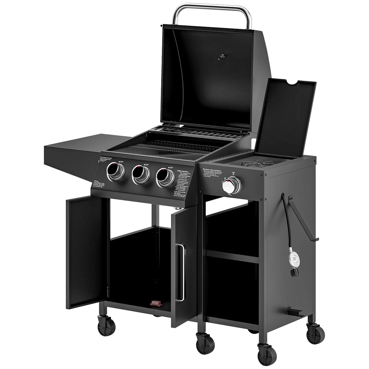 Outsunny 3 Burner Gas Grill With Side Burner And Shelves