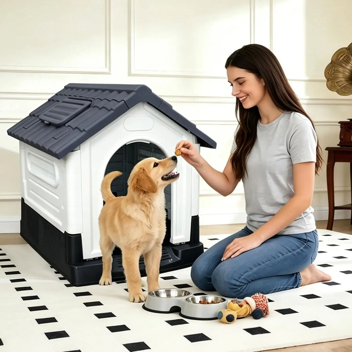 TwisterCK Waterproof Double Door Elevated Dog House With Foldout Porch