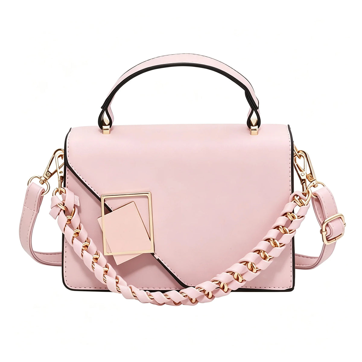 PU Leather Square Handbag With Chain Shoulder Strap Crossbody Bag