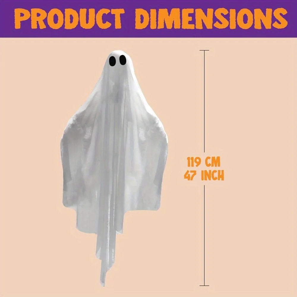 47'' White Ghosts Halloween Hanging Light up Ghost with Spooky Blue LED Light Halloween Hanging Decoration for Front Yard Patio Lawn Garden Party Decor Indoor Outdoor, Photobooth Props