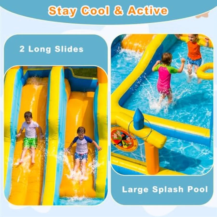 OLOEY Inflatable Water Slide With Climbing Wall And Splash Pools