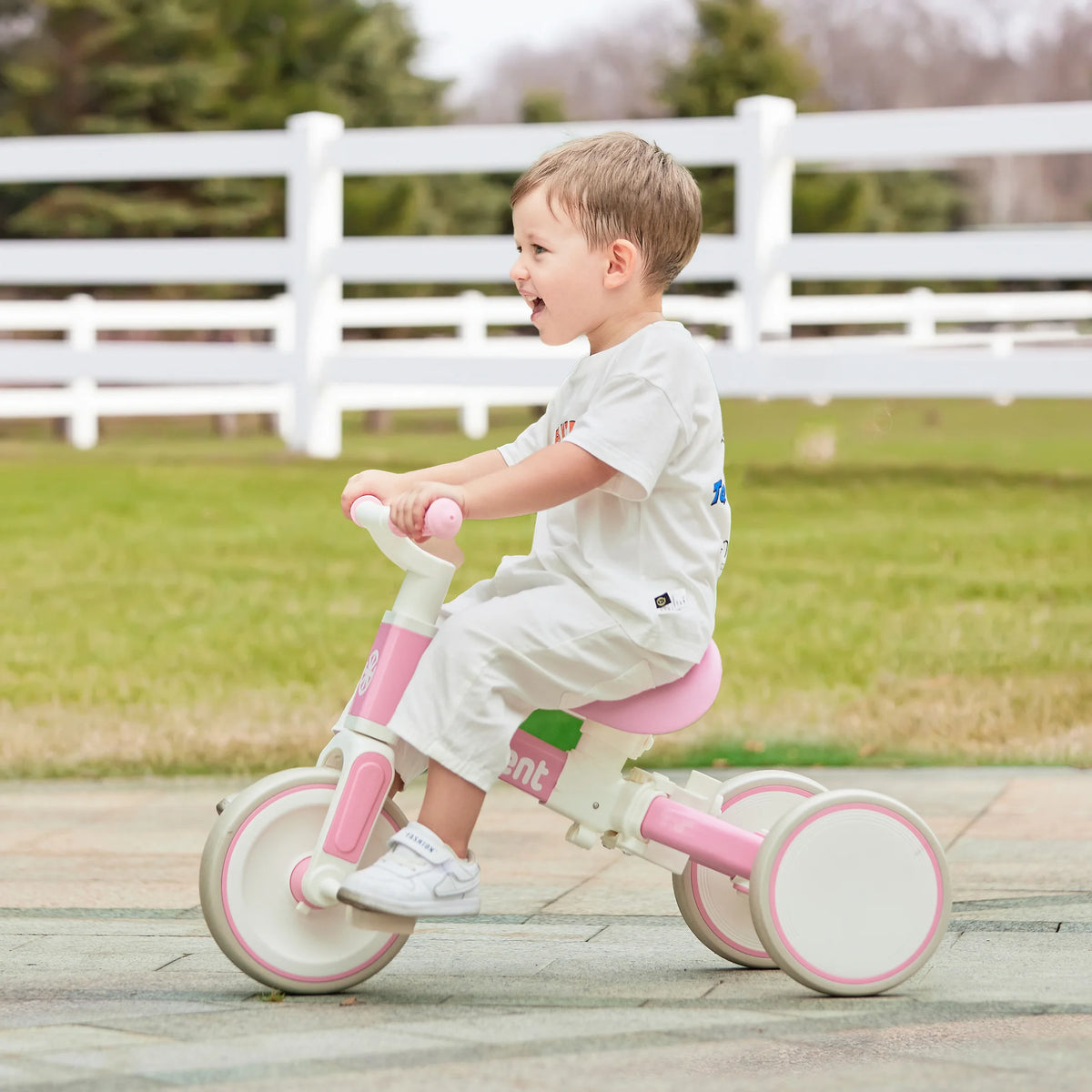 3 in 1 Toddler Tricycle with Push Handle, Pink Kids Balance Bike, Quiet EVA Wheels Carbon Steel Frame, Adjustable Seat Anti-slip Handlebar, Ride On Toy for Girls 1-4 Years Old