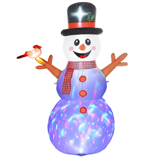7.9'' Christmas Inflatables Snowman with Branch Hands, Blow-Up Outdoor Christmas Decorations with Rotating Colorful LED Light for Lawn Garden Party
