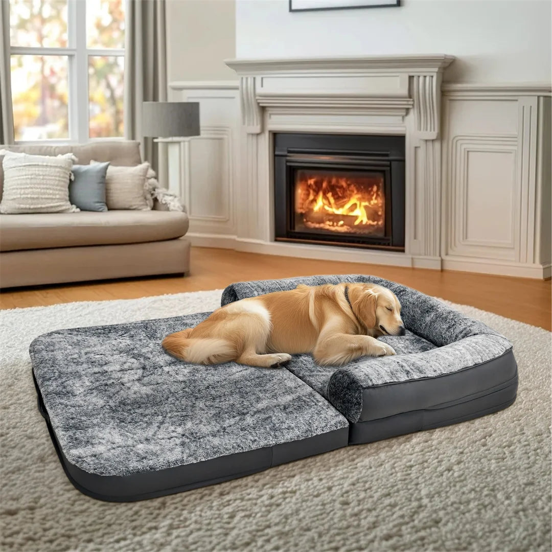 BINGOPAW Foldable Orthopedic Pet Bed With Removable Plush Cover