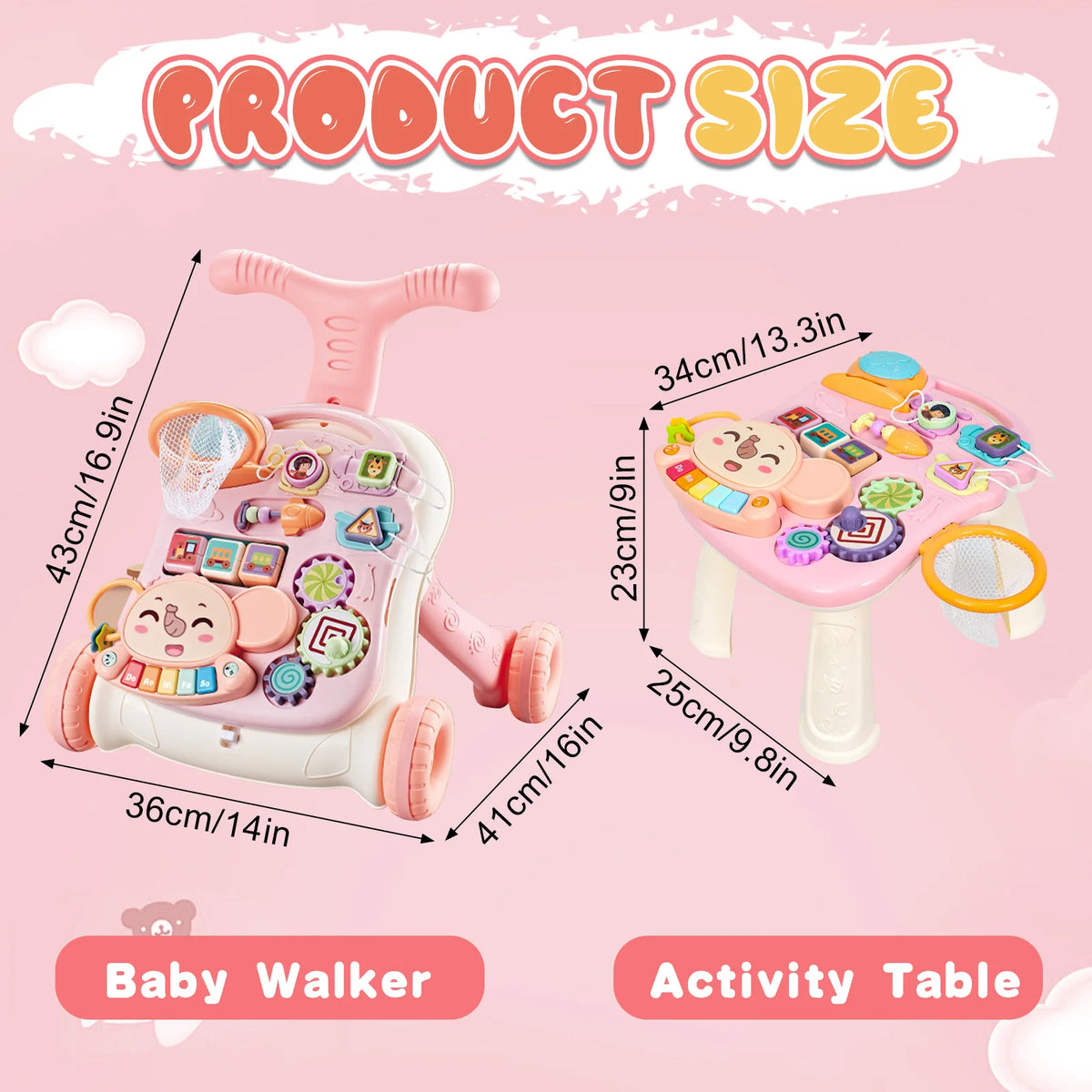 3-In-1 Multifunctional Scientific Early Learning Walking Cart, an Interactive Push Toy Designed to Assist Toddlers in Walking, Featuring Gentle Music, Adjustable Speed, Non-Slip Wheels, And an Educational Activity Center