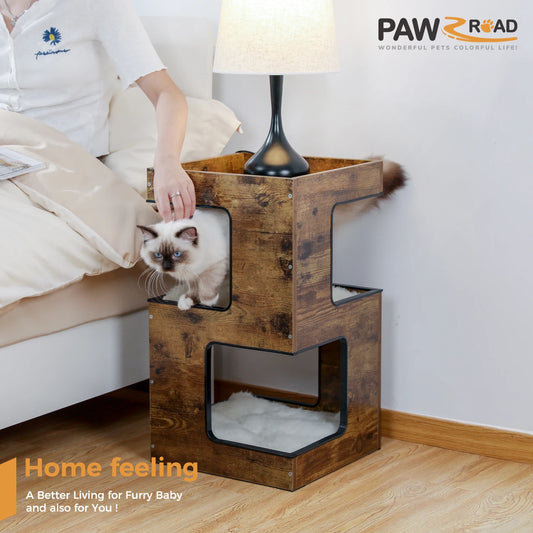 PAWZ Road Modern Wood Cat Condo With Removable Scratching Pad