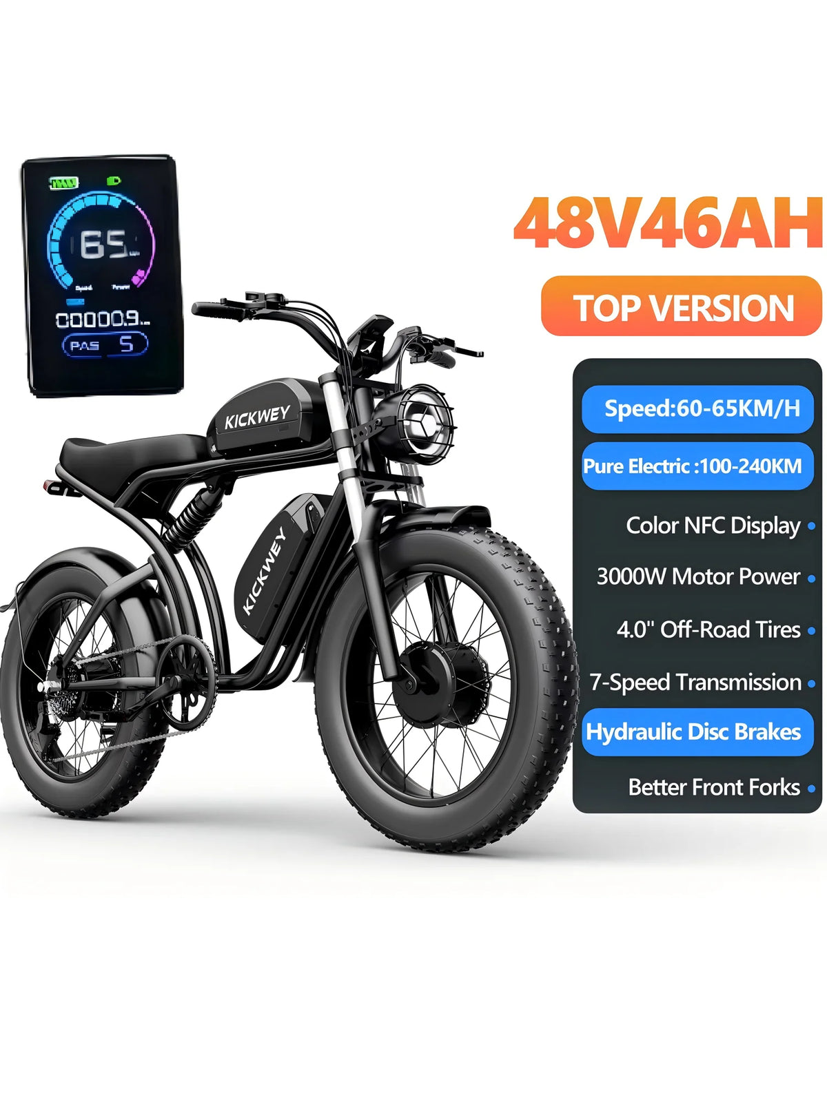 Kickwey K7 3000W Off Road Fat Tire Electric Bicycle