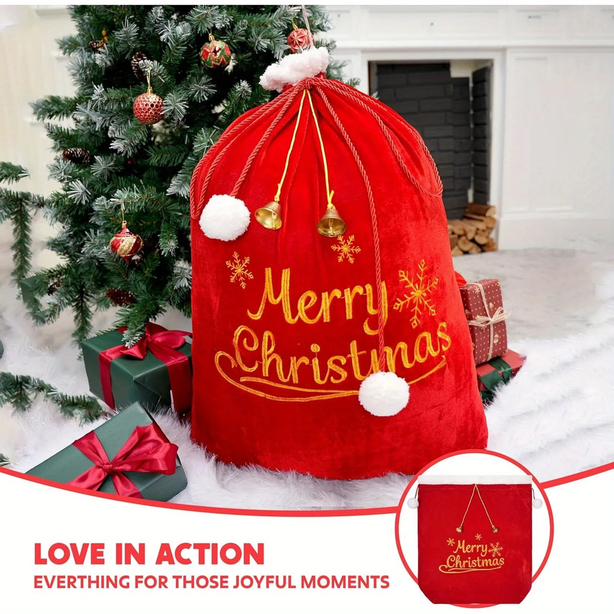 Joyfy Premium Velvet Christmas Drawstring Gift Bags