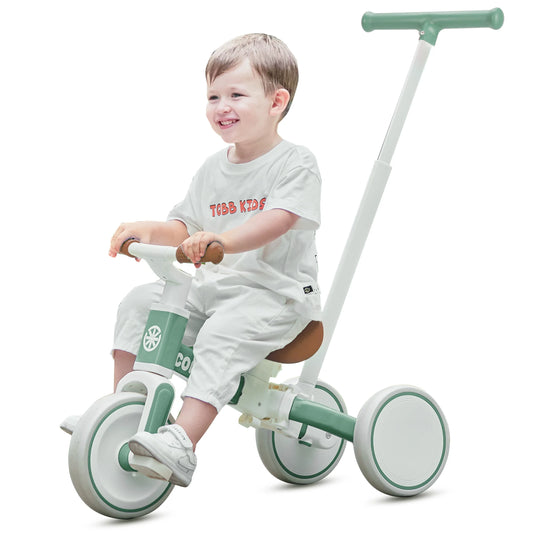 3 in 1 Toddler Tricycle for Girls, Convertible Kids Balance Bike with Removable Push Handle, Soft PU Seat, Quiet EVA Wheels & Carbon Steel Structure, Anti-slip Handlebar Ride On Toy, Birthday Gift for 1 2 3 4 Year Old