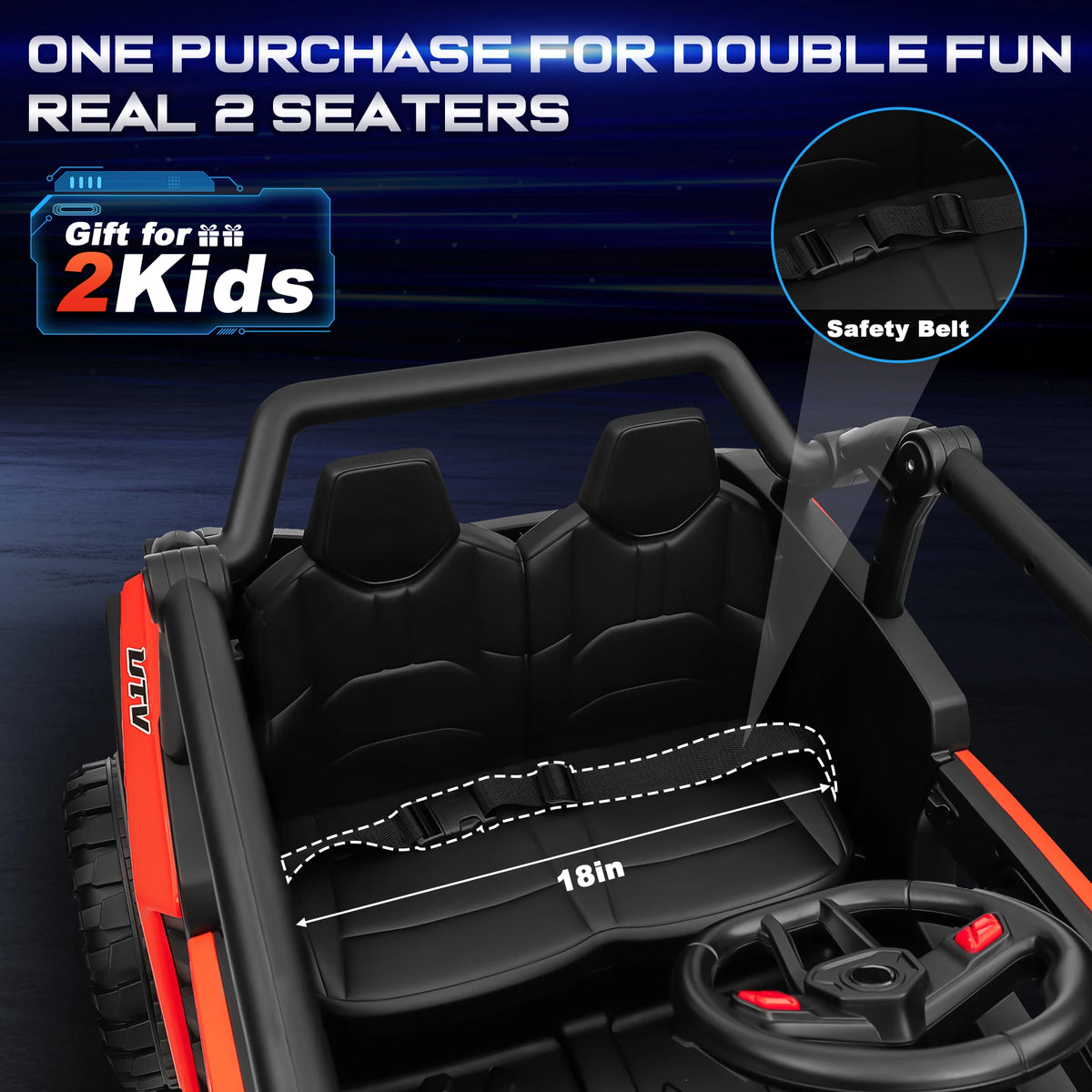 24V 2 Seater Ride on Toys UTV for Kids W/Parent Remote Control, 7AH Kids Battery Powered Vehicles, Bluetooth Spring Suspension, Storage for Gift, Deep Red