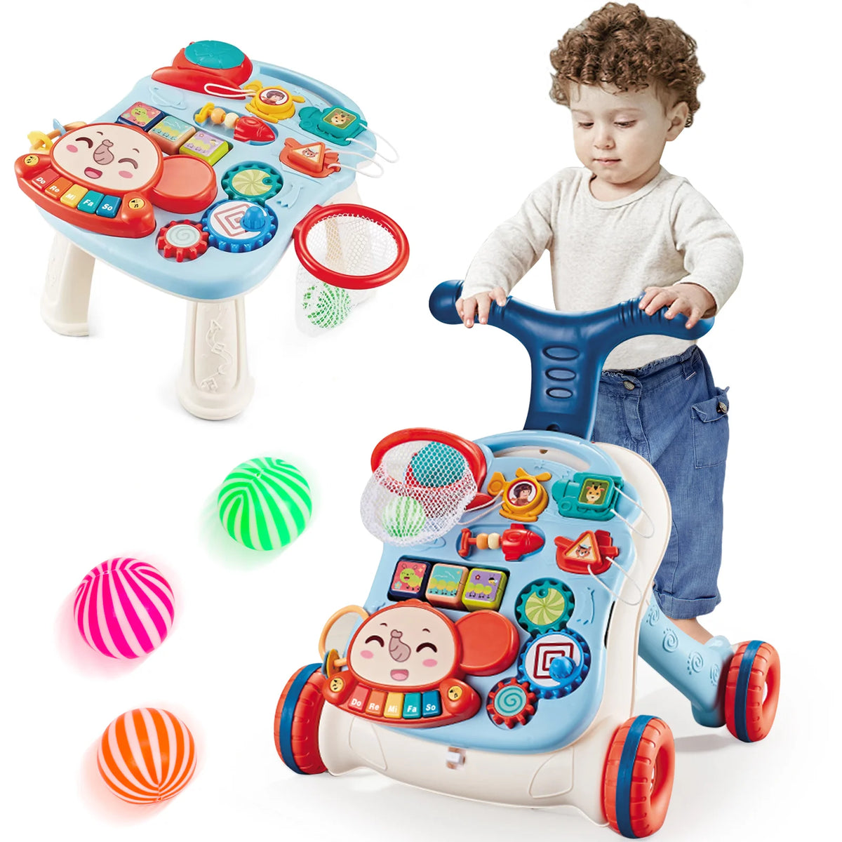 3-in-1 Multifunctional Toddler Walker, Interactive Push Toy for Early Learning, Adjustable Speed Anti-Slip Wheels, Musical Educational Activity Center