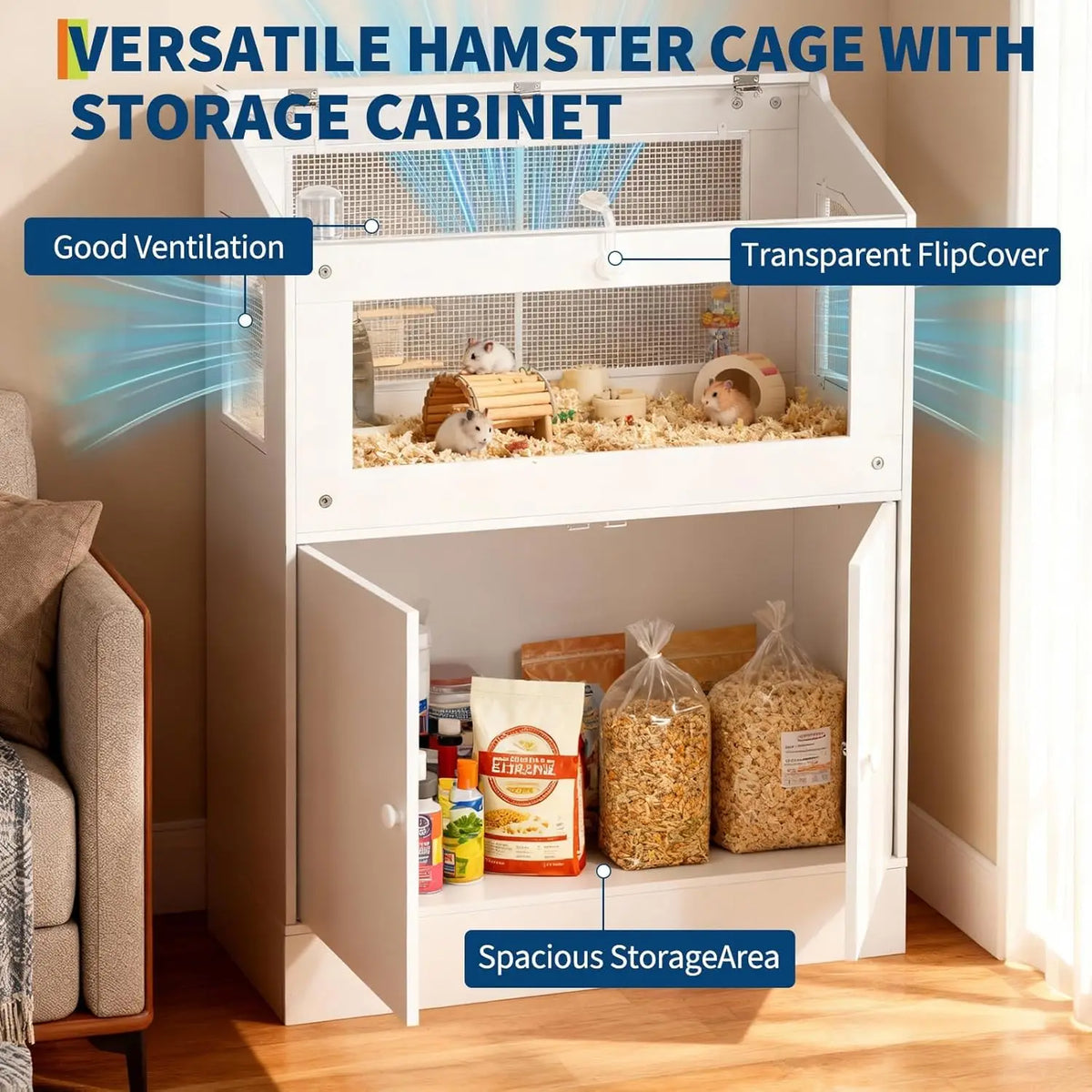HiMISS Acrylic Indoor Animal Cage With Ventilated Storage Cabinet