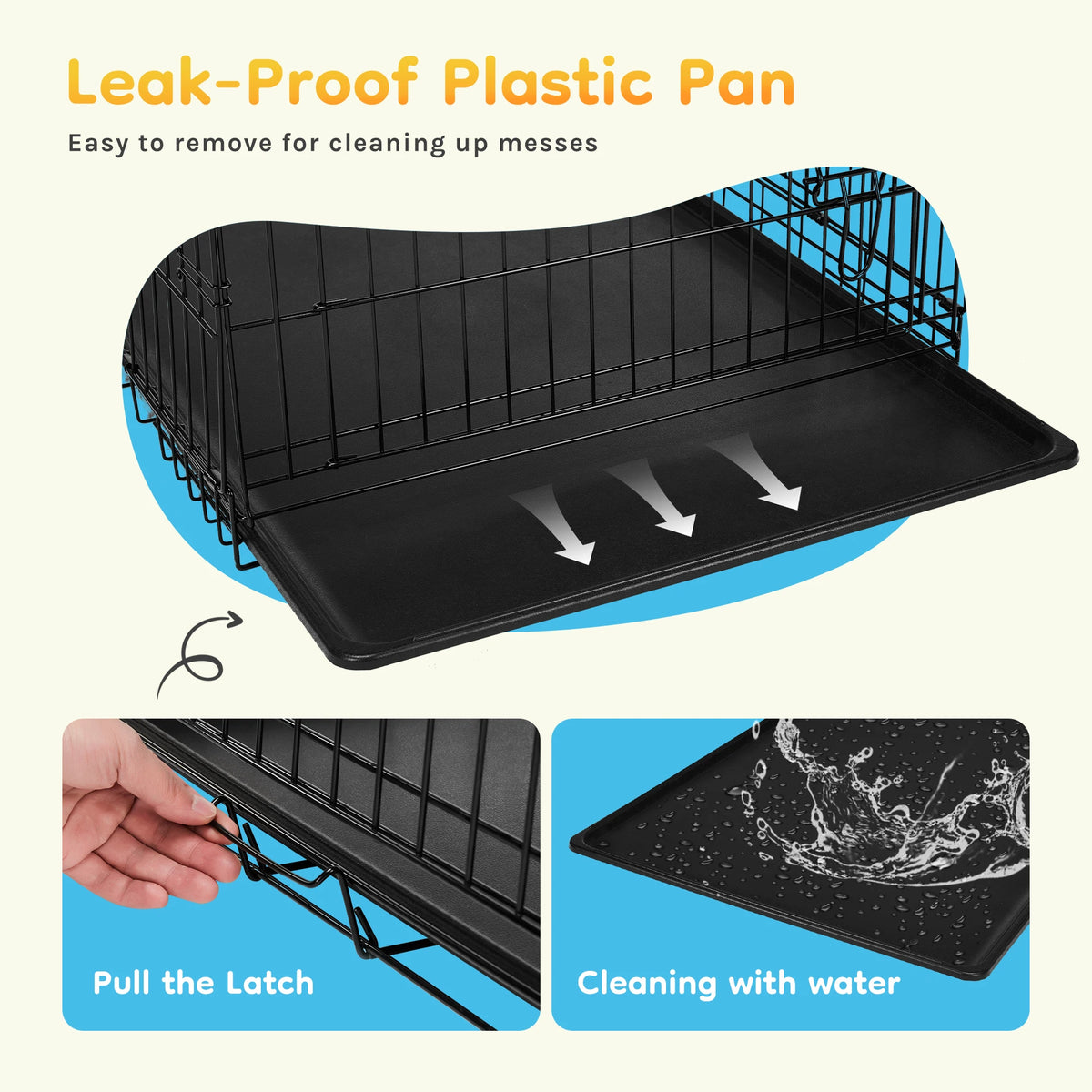 JHK Folding Metal Wire Dog Kennel With Plastic Pan