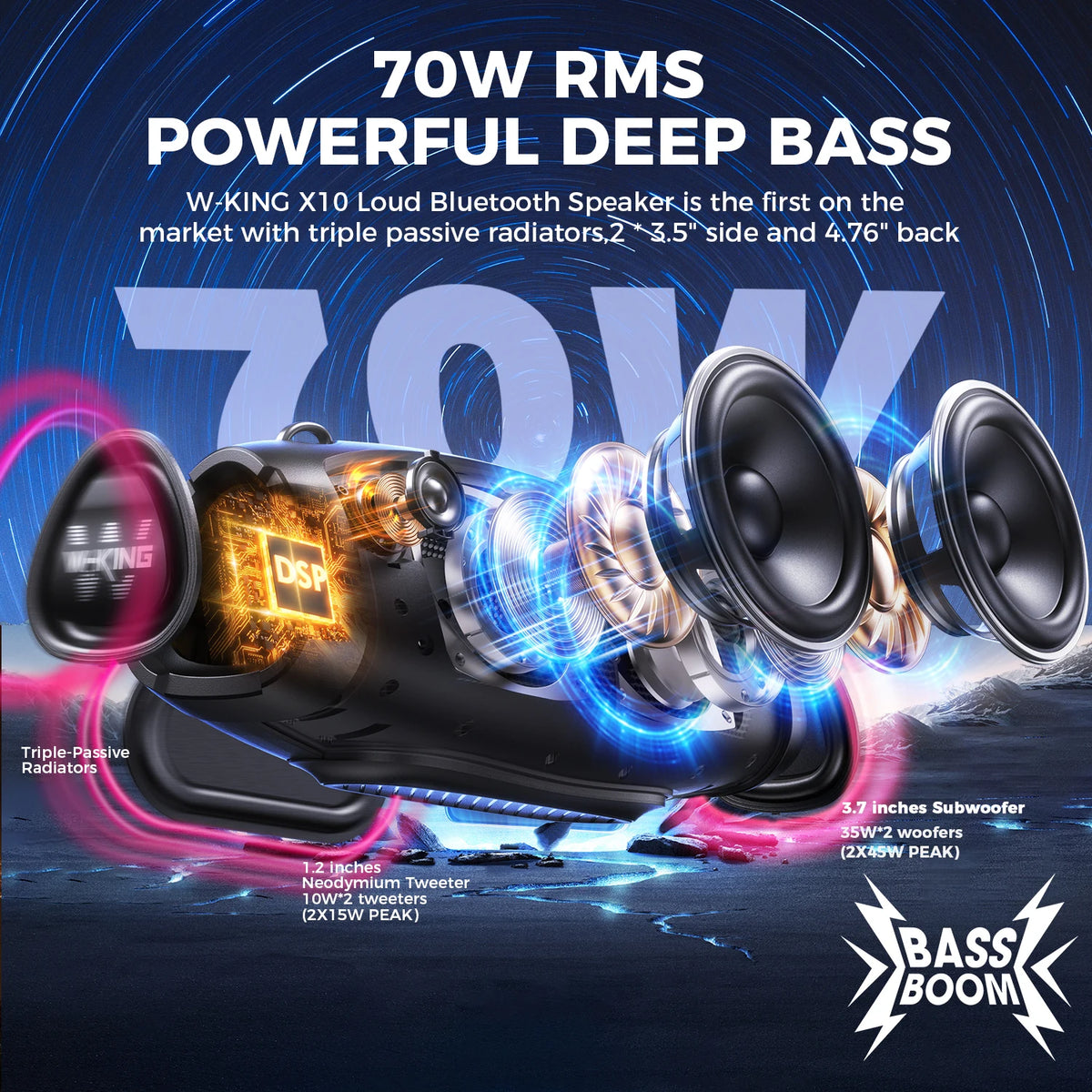 W-King X10 Bluetooth Speaker 120W Portable Wireless Waterproof Boombox