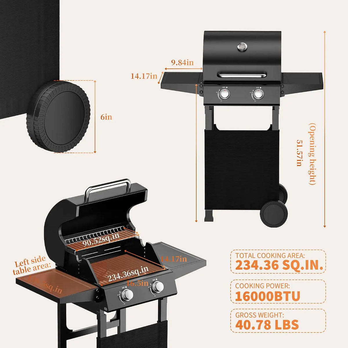 Tackleekii 2 Burner Propane Gas Grill Stainless Steel Portable Barbecue