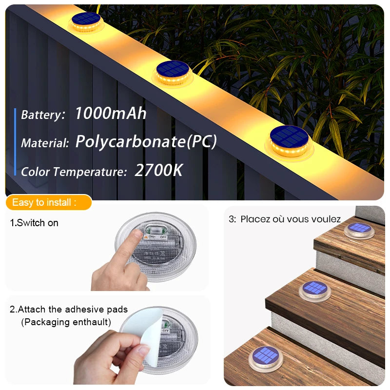 Solar Deck Lights IP68 Waterproof Automatic On Off Step Lighting