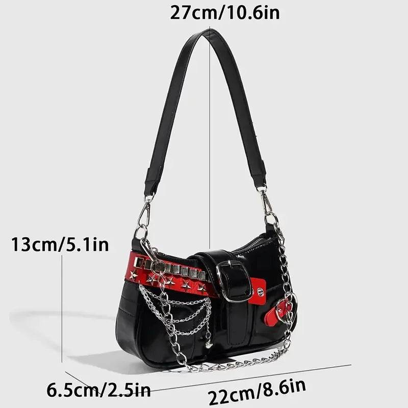 Punk Chain Rivet Underarm Shoulder Crossbody Handbag for Women