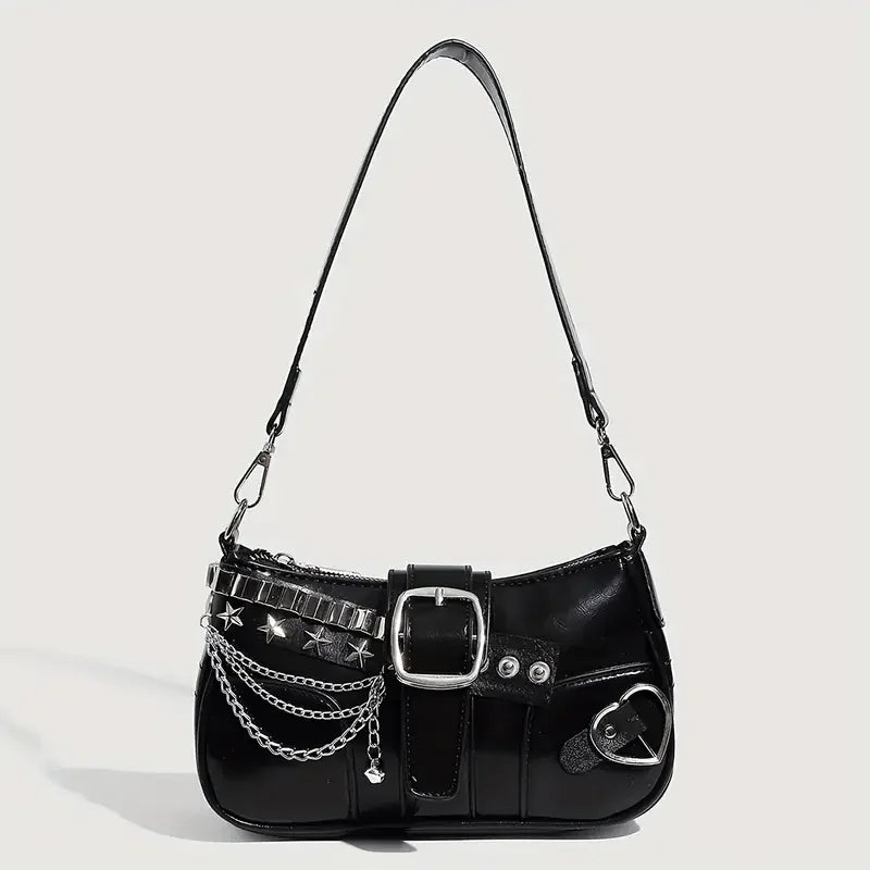 Punk Chain Rivet Underarm Shoulder Crossbody Handbag for Women