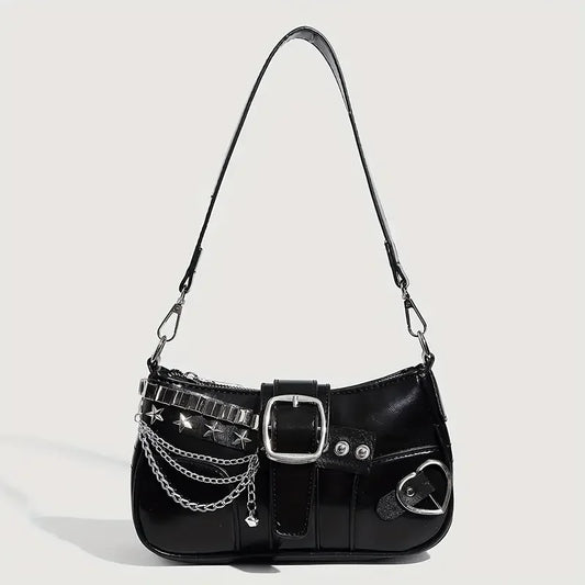 Punk Chain Rivet Underarm Shoulder Crossbody Handbag for Women