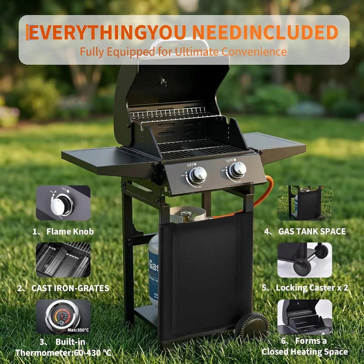 Tackleekii 2 Burner Propane Gas Grill Stainless Steel Portable Barbecue