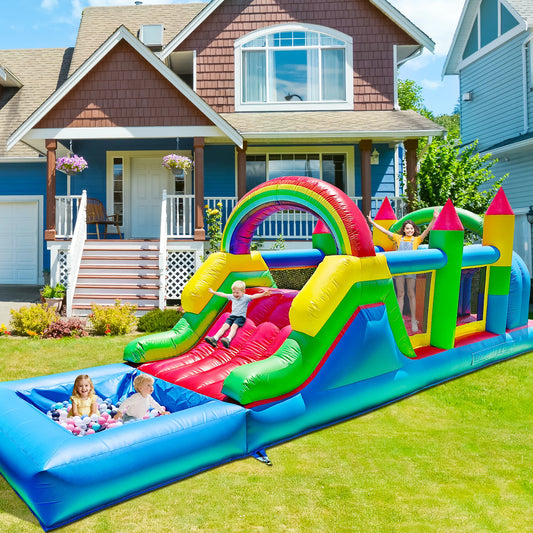 Inflatable bouncing bed Commercial Grade Inflatable Water Slide Dual Lane Castle with Pool Heavy Duty PVC Backyard Family Party