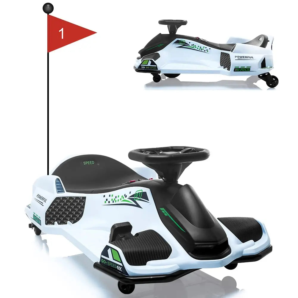 24V Kids Electric Drift Go Kart Ride-On - 180W Brushless Motor, 7Ah Battery, High/Low Adjustable Speed, 5 Wheels, LED Lights, Music, Low Battery Alarm
