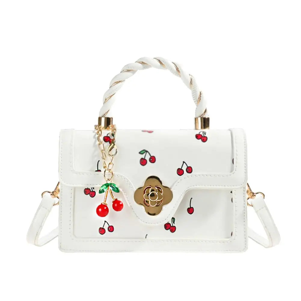 Women Cherry Print Crossbody Bag With Twist Handle Lock