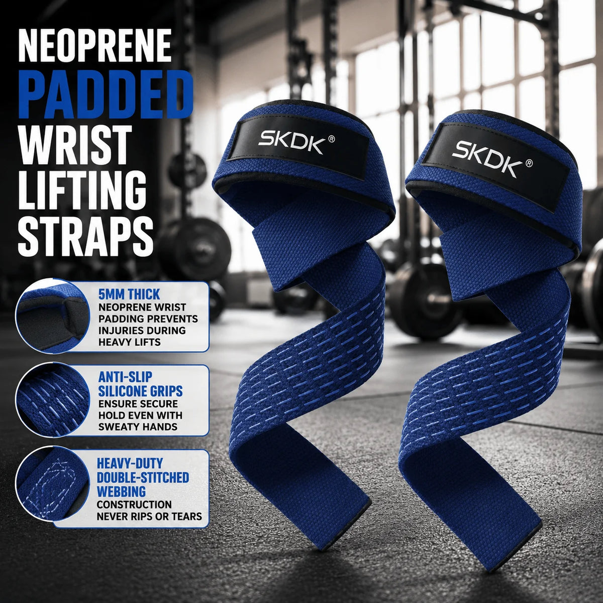 Heavy Duty Neoprene Weightlifting Straps With Silicone Grip