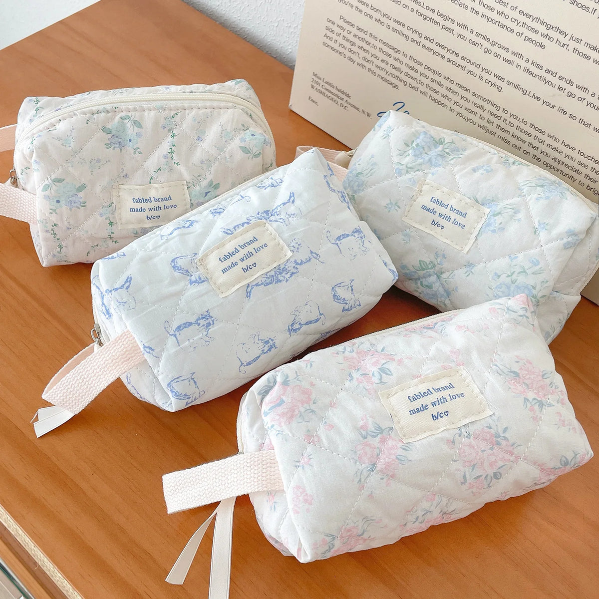 Vintage Quilted Cotton Floral Travel Makeup Cosmetic Bag For Women