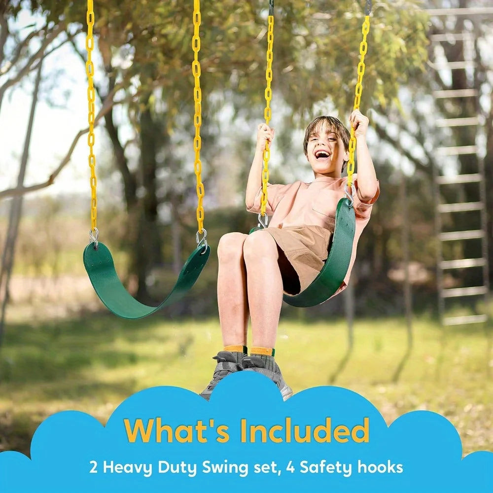 JOYFY 2 Pack Green Swing Seats Heavy Duty with 66" Chain Swing Set with Snap Hooks for Kids Outdoor Play Playground