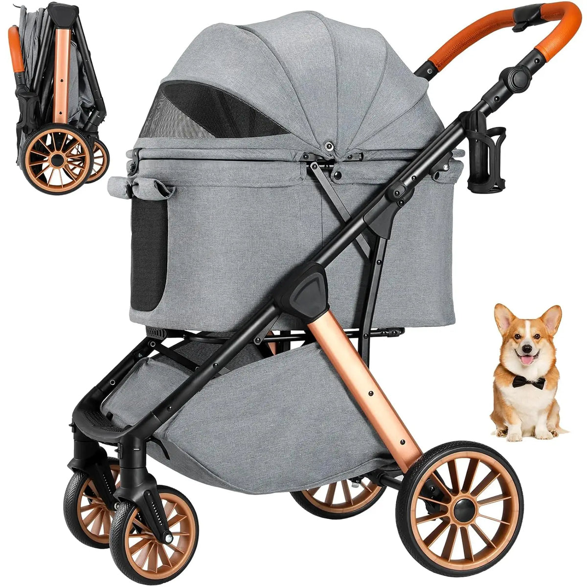 Foldable Aluminum Pet Stroller Featuring Adjustable Handles