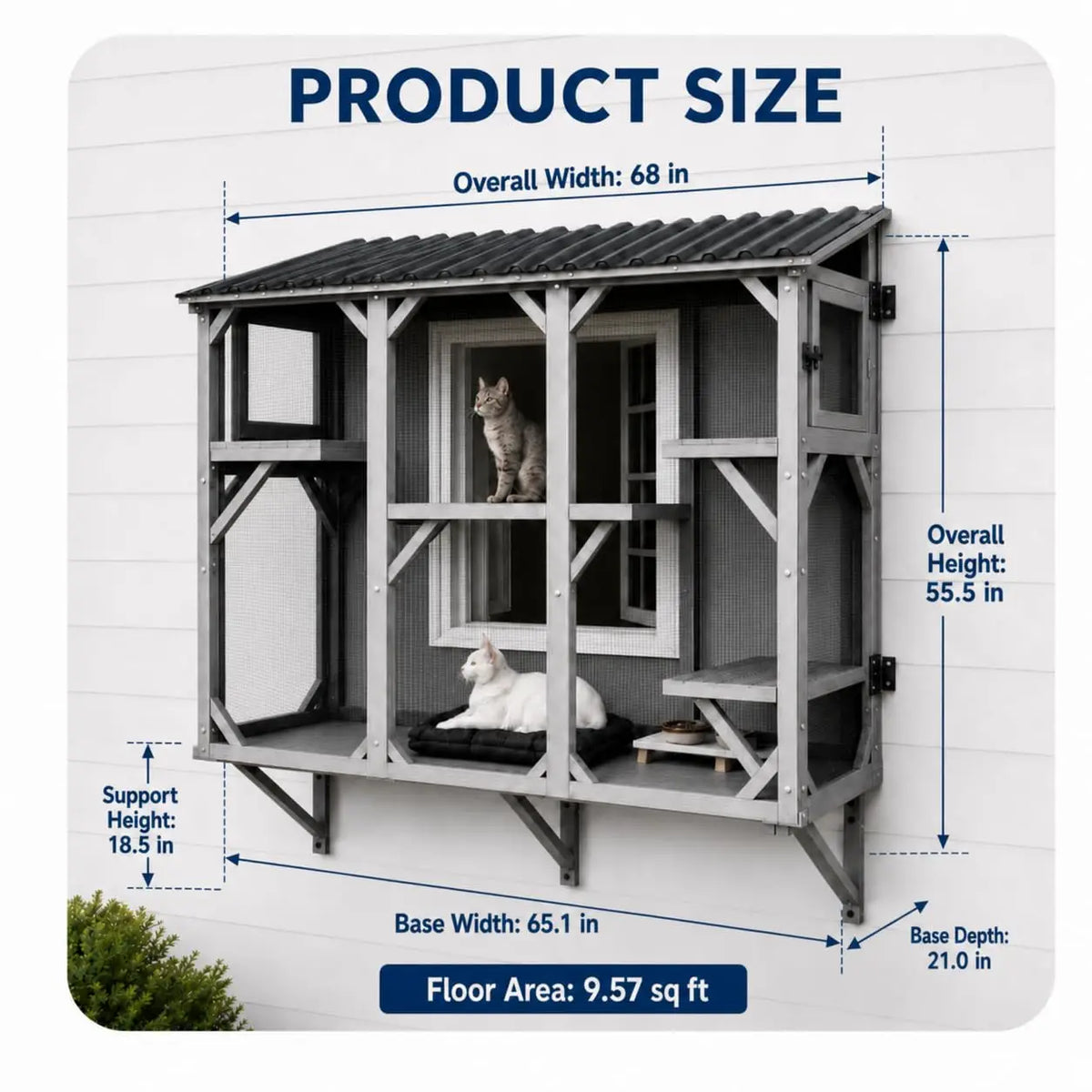HiMISS Wooden Window Cat Enclosure With Durable Steel Mesh Roof