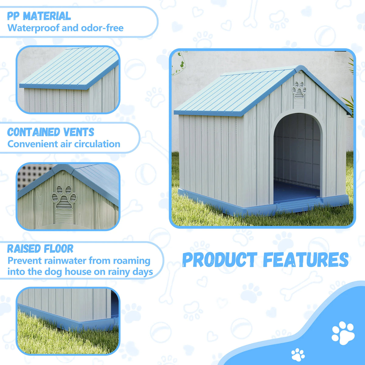 Weatherproof Plastic Dog House For Small Indoor Outdoor Pets