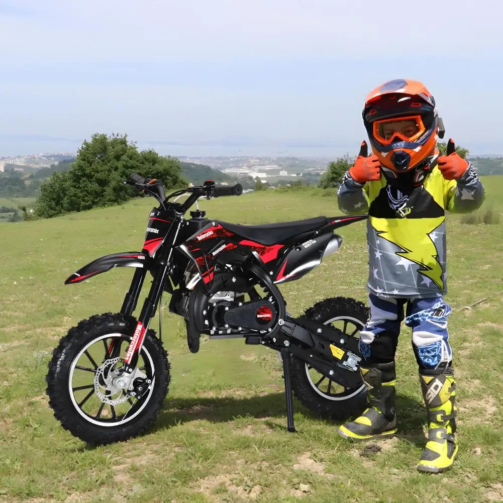Mini Kid Dirt Bike, 49CC 2-Stroke Gas Powered Motorcycle with Off-Rode Tire, Front Rear Disc Brakes, Up to 25 Mph,