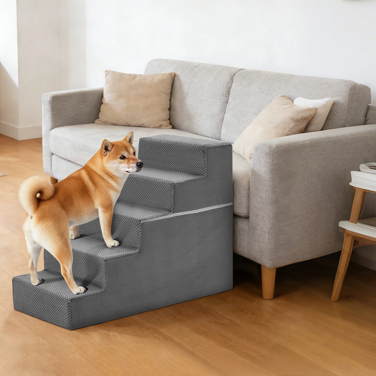 JHK Padded Foam Dog Stair Ramp With Non Slip Design