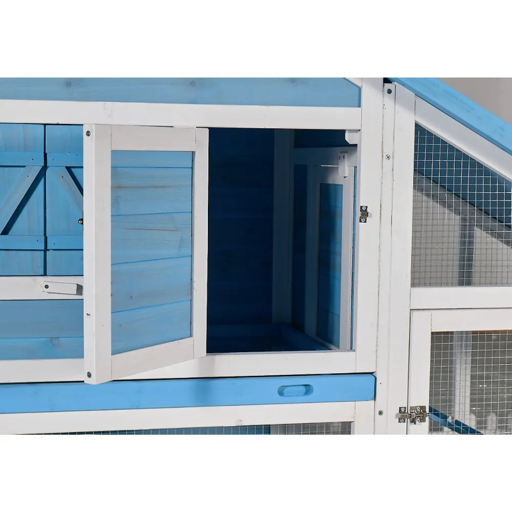 Wheeled Double Decker Rabbit Hutch With Wooden Outdoor Fence