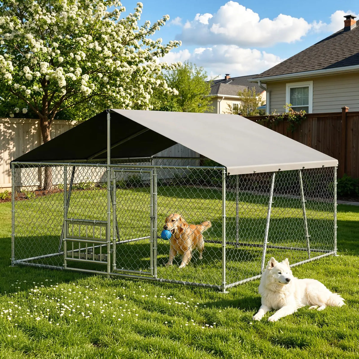 DishyKooker Heavy Duty Lockable Galvanized Outdoor Dog Kennel