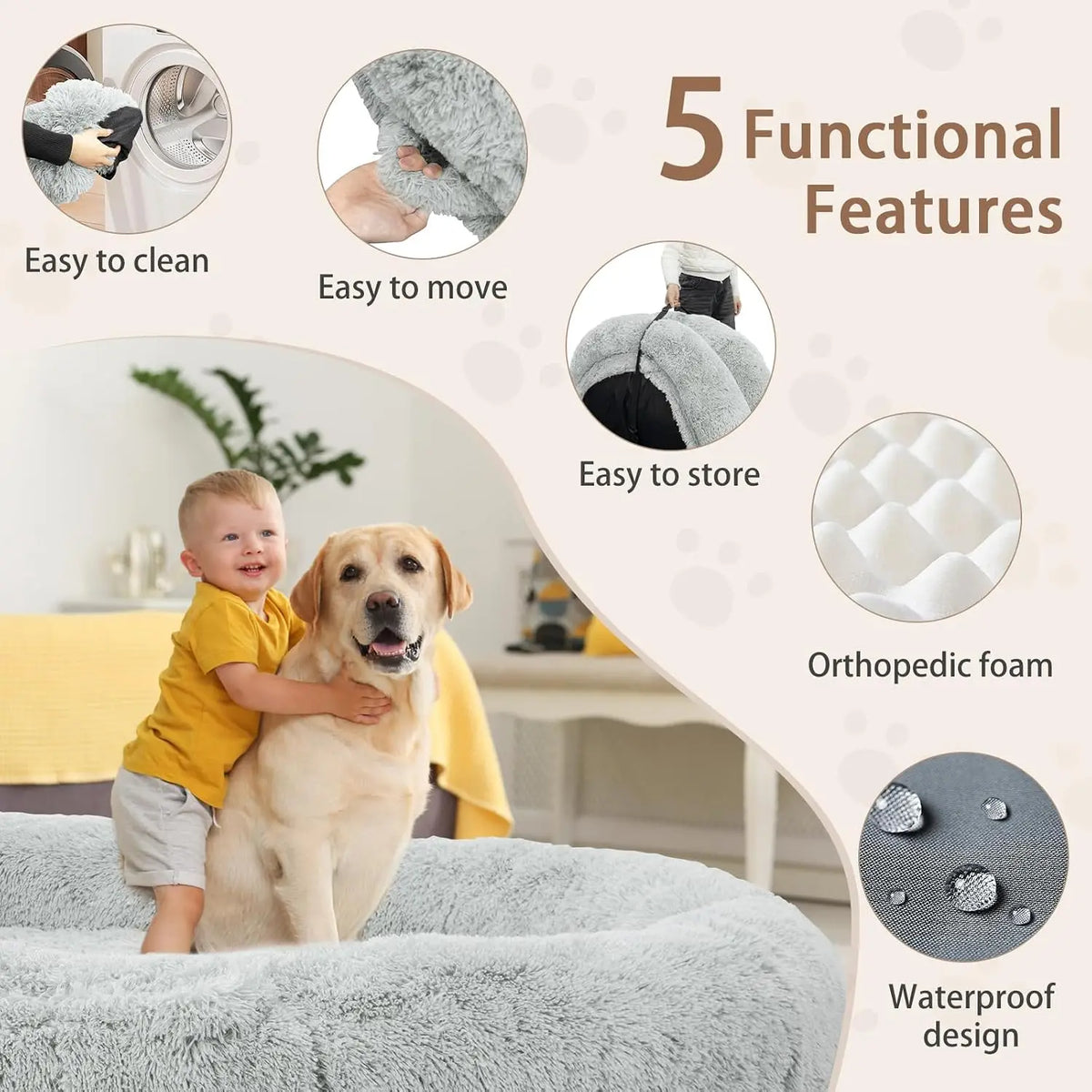 Premium Oversized Washable Cotton Pet And Human Round Bed