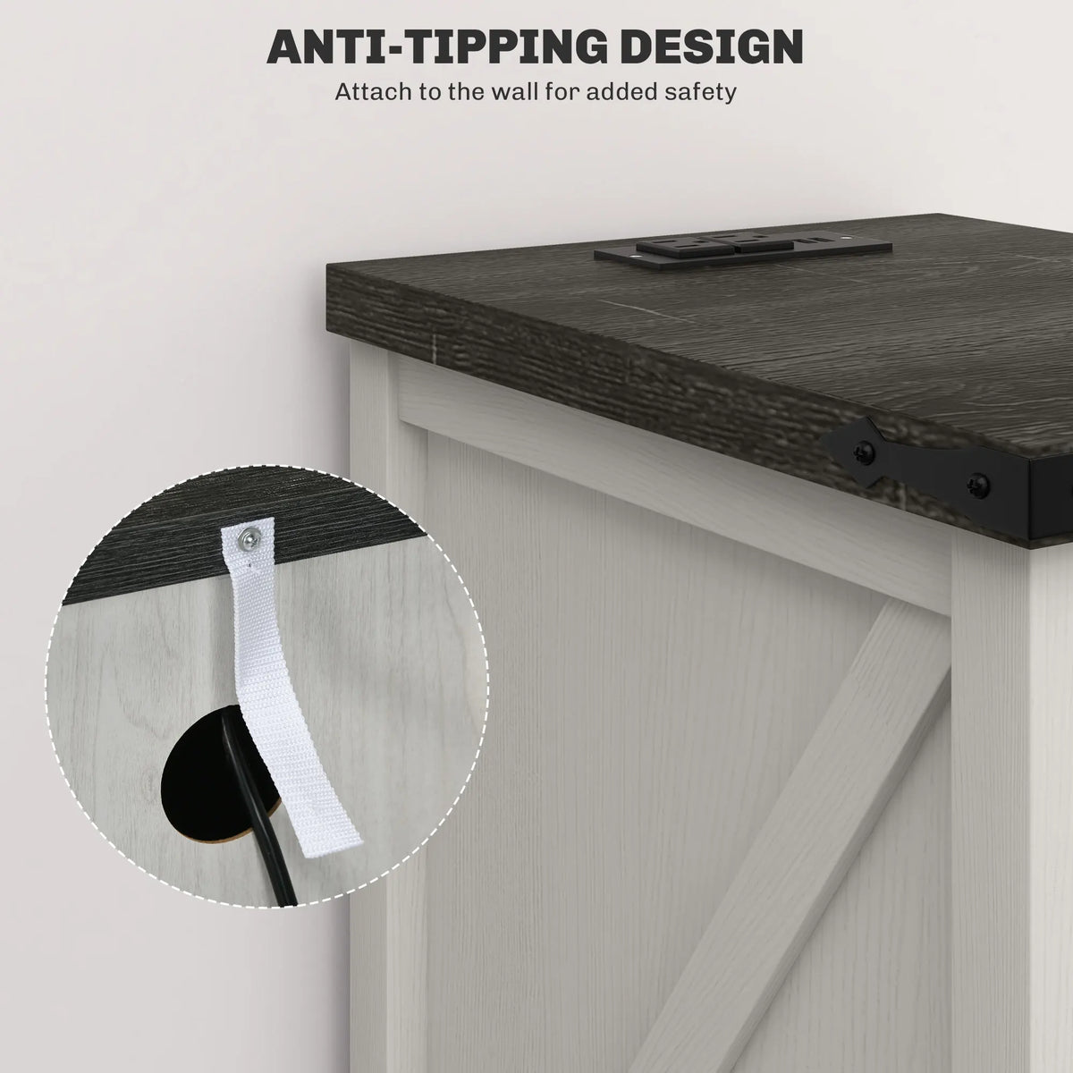 HOMCOM Farmhouse End Table With Charging Station and USB Ports