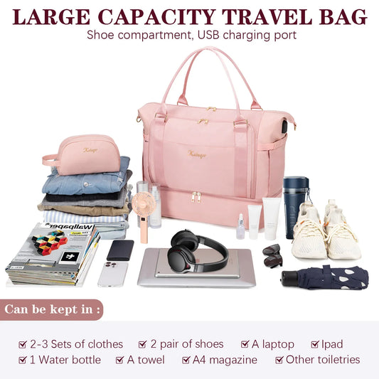 Kabaqoo Waterproof Travel Gym Bag With Shoe Compartment